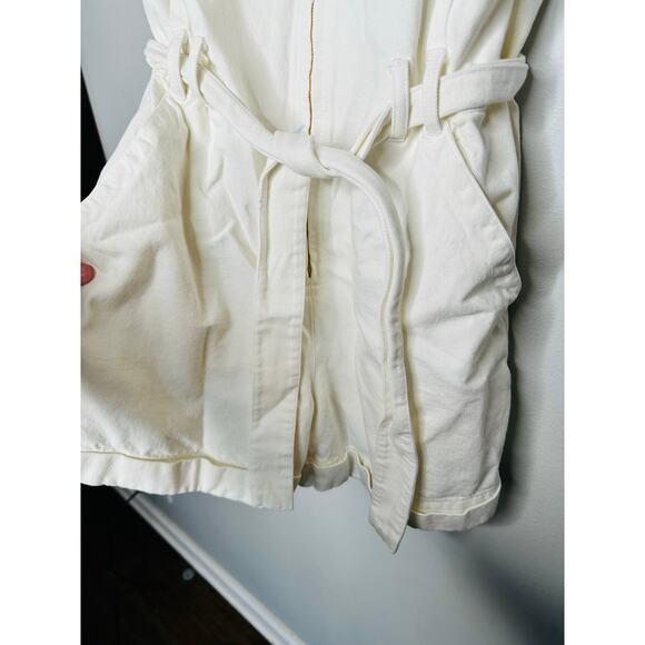A.P.C. White Cotton Denim Collared Gold Zipper Front Tie Waist Romper Size 38 - Picture 8 of 12